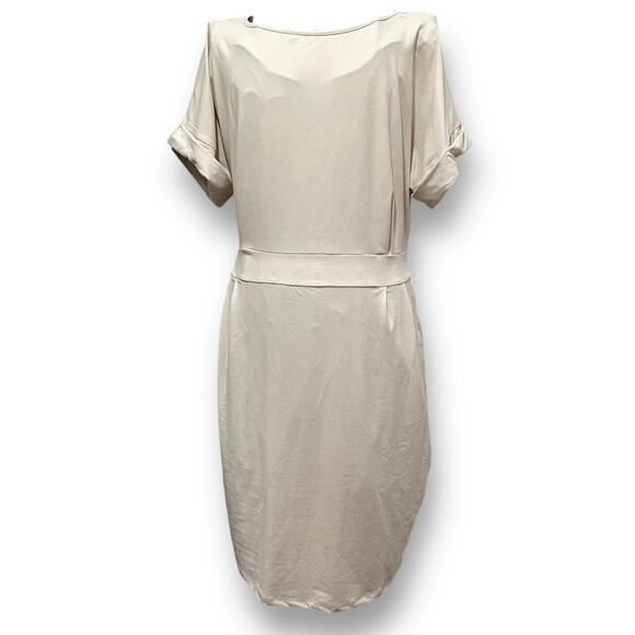 Zenana Cream Dress Size Large Short Sleeve Stretch Knit with Tie Back Belt - Picture 2 of 11